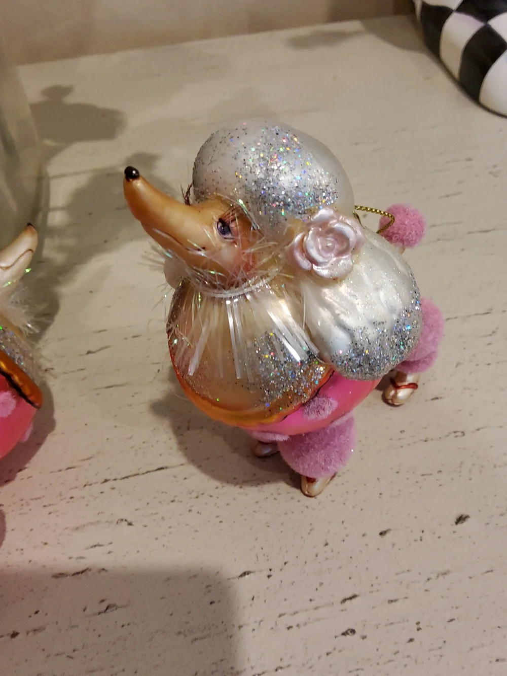 Decorative Pink and White Poodle Ornaments - Set of 6